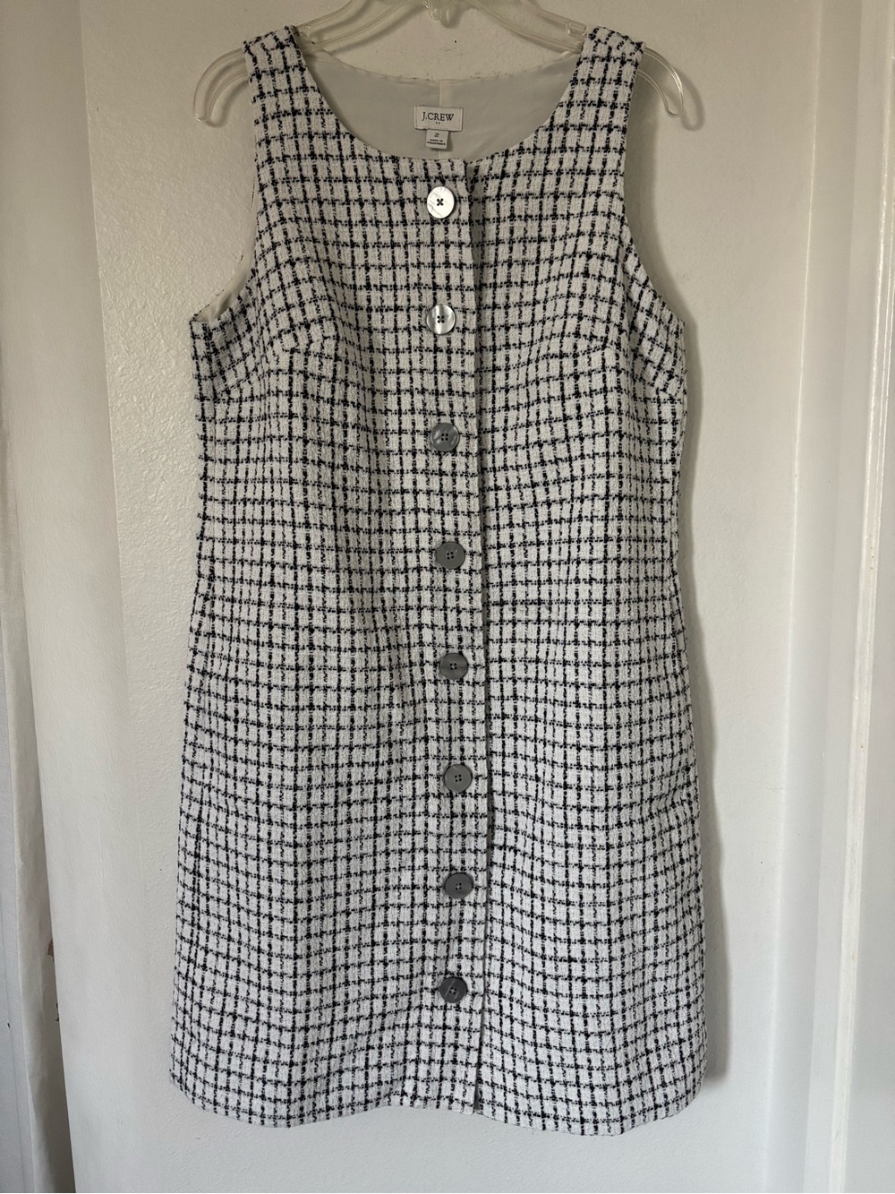 J. Crew Black and White Tweed Midi Dress with Button Front